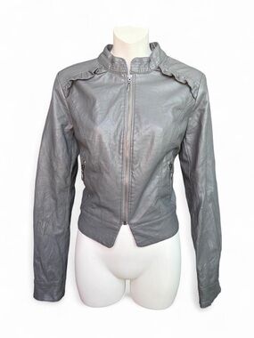 Women's Grey Faux Leather Utility Jacket
